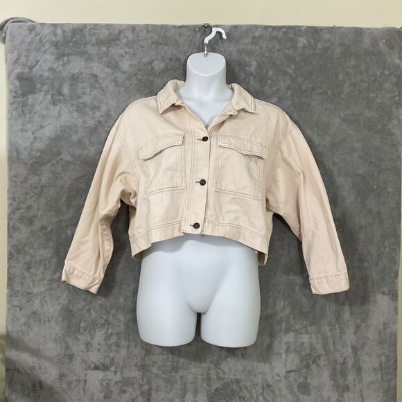 Abercrombie & Fitch Woman’s XL Cream Cropped denim Trucker Jean Jacket - Picture 1 of 14